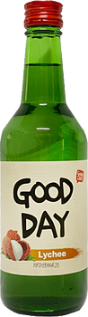 Bottle of Good Day Lychee Soju 360ml, bamboo charcoal filtered Korean soju