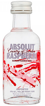 Absolut Raspberry Vodka 50ml bottle, Swedish flavored vodka with natural raspberry essence