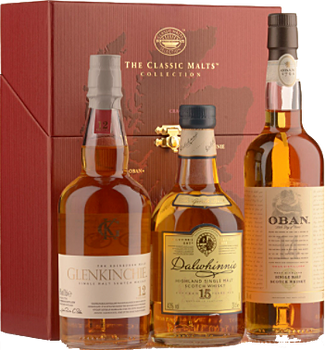 Classic Malts Collection Gentle Collection gift box with three 200ml single malt Scotch whisky bottles