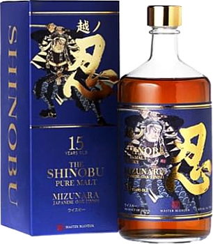 Bottle of Shinobu 15 Years Old Pure Malt Whisky 700ml, Japanese whisky with amber hue
