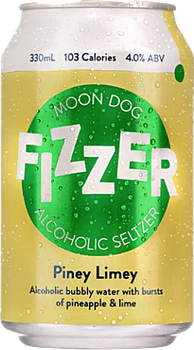 Moon Dog Fizzer Alcoholic Seltzer Piney Limey 330ml cans, 24-pack