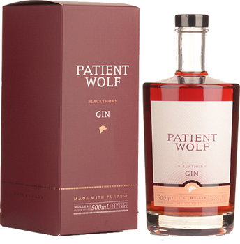 Bottle of Patient Wolf Blackthorn Gin 500ml, a small batch gin with blackthorn berries and botanicals