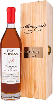Bottle of Duc Moisans 1978 Armagnac, 700ml, showing its rich amber color
