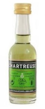 50ml miniature bottle of Chartreuse Green Liqueur, a vibrant green herbal liqueur