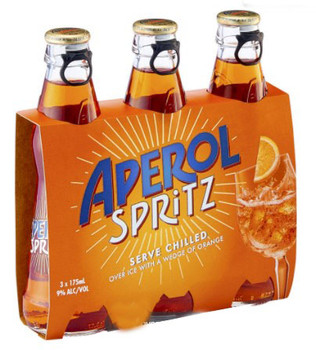 Three 175ml bottles of Aperol Spritz, the ready-to-serve Italian aperitivo cocktail