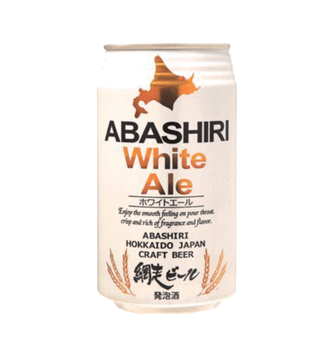 Six-pack of Abashiri White Ale 350ml bottles, a Japanese craft beer from Hokkaido