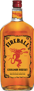Bottle of Fireball Cinnamon Whisky 1000ml with amber-hued liquid