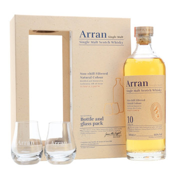Arran 10 Year Old Single Malt Scotch Whisky 700ml bottle with 2 glass gift pack