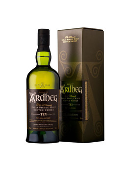 Bottle of Ardbeg 10 Year Old Islay single malt Scotch whisky