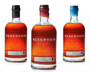 Reservoir Distillery Bourbon, Rye, and Wheat Whiskey set, three 375ml bottles