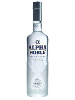 Bottle of Alpha Noble Vodka, an ultra-premium French vodka distilled from soft wheat