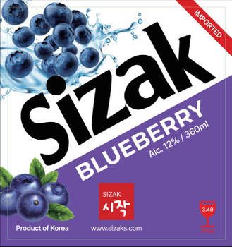 Bottle of Sizak Blueberry Soju 360ml, a blueberry-flavored Korean soju