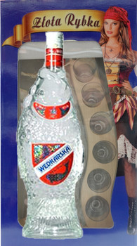 Bottle of Ltota Ryba Wódka Wędkarska Polish vodka, 700ml, fishing-themed set