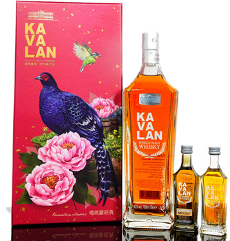 Kavalan Classic Single Malt Whisky Mikado Pheasant Gift Set with 700ml bottle and two 50ml bottles