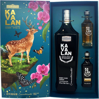 Kavalan Port Cask Finish Single Malt Whisky "Sika Deer" Gift Set with 700ml bottle and two 50ml bottles