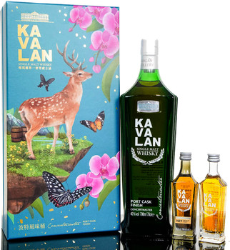 Kavalan Port Cask Finish Single Malt Whisky "Sika Deer" Gift Set with 700ml bottle and two 50ml bottles