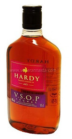 Bottle of Hardy VSOP Cognac brandy, 200ml size, from the Cognac region of France