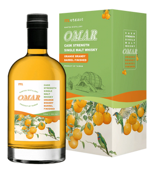 Bottle of Omar Cask Strength Whisky Orange Brandy 700ml, a single malt whisky finished in wine casks