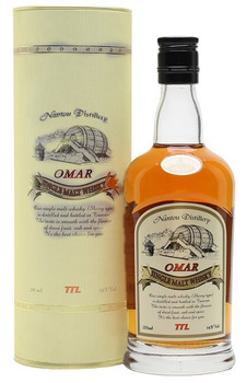 Bottle of Omar Single Malt Whisky aged in bourbon barrels, 700ml, from Nantou, Taiwan