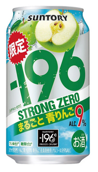 Can of Suntory -196C Strong Zero Green Apple flavored alcohol beverage, 9% ABV, 350ml