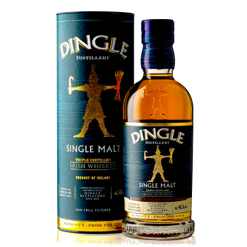 Bottle of Dingle Single Malt Irish Whiskey, 700ml, golden amber in color