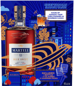 Martell Blue Swift Cognac 700ml bottle with two glasses in gift box packaging