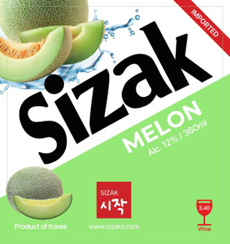 Bottle of Sizak Melon Soju 360ml, a fruity flavored Korean soju