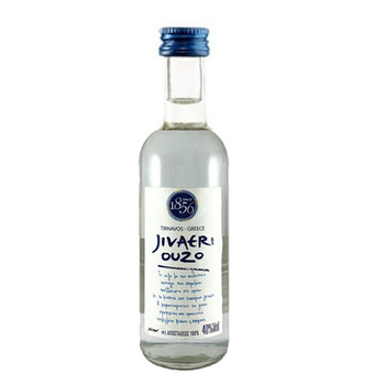 Bottle of Jivaeri Ouzo 50ml, a Greek anise-flavored spirit