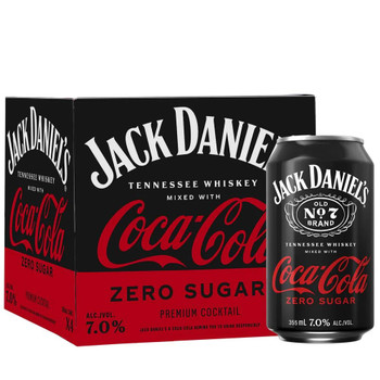 Six pack of Jack Daniel's & Coca Cola ready-to-drink cans, 350ml each, 7% alcohol