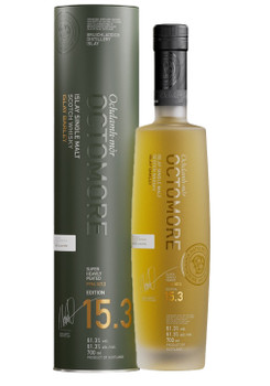 Bottle of Octomore 15.3 700ml Islay peated single malt whisky
