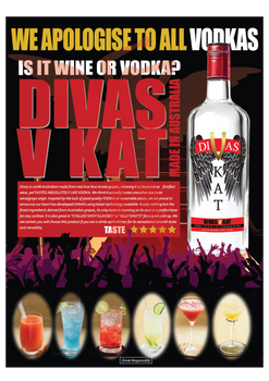 Bottle of Divas V Kat vodka, made from Australian wine grapes, 700ml, 22% ABV