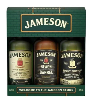 Jameson Mini Taster Pack with three 50ml bottles of Original, Black Barrel, and Stout Cask