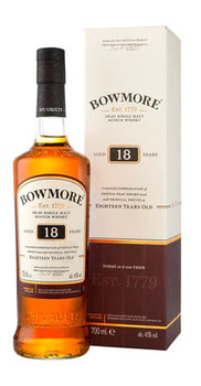 Bottle of Bowmore 18 Year Old Islay single malt Scotch whisky, 43% ABV