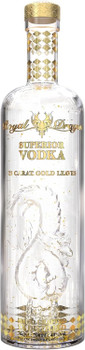 Royal Dragon Vodka 700ml bottle shaped like a dragon, infused with 23-carat edible gold leaves