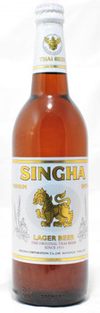 Bottle of Singha Lager Beer 630ml, a Thai lager brewed with 100% barley malt