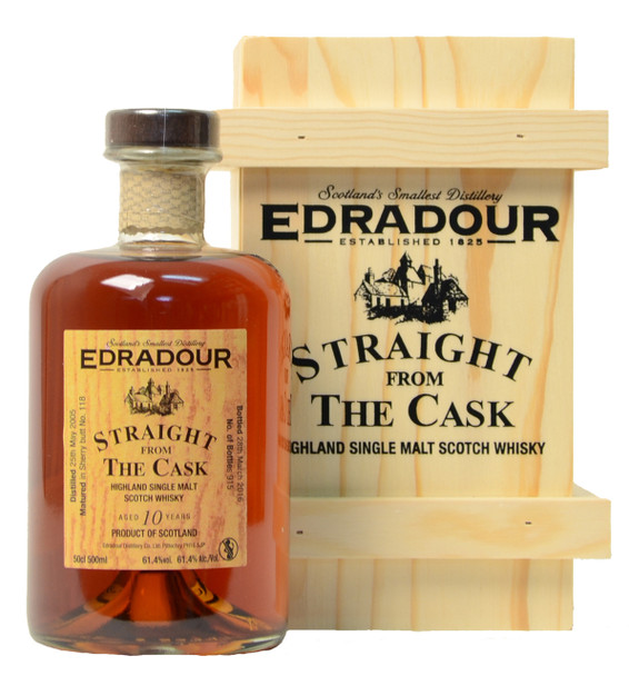 Bottle of Edradour Straight From the Cask 10 YO 500ml Scotch whisky, Sauternes cask finish