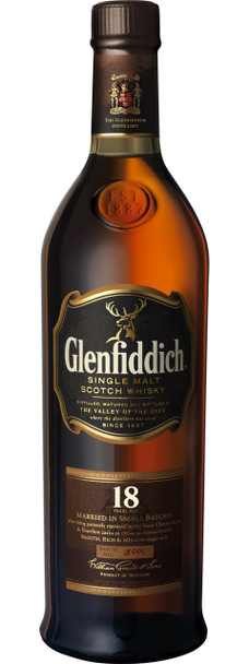 Bottle of Glenfiddich 18 Year Old single malt Scotch whisky, 1L, 40% ABV