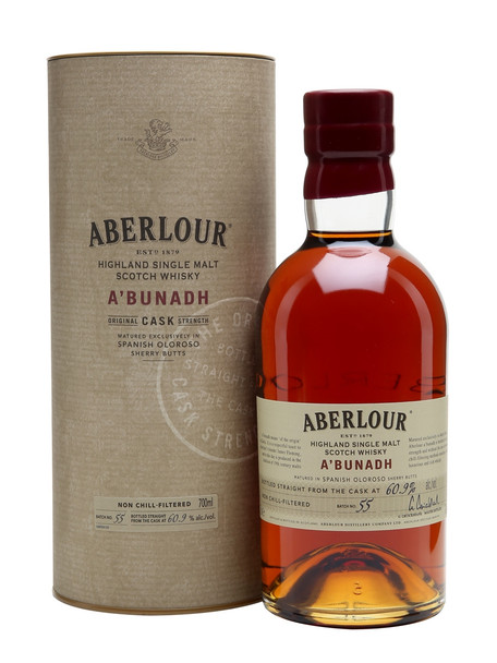 Bottle of Aberlour A'BUNADH Batch No. 74 cask-strength single malt Scotch whisky