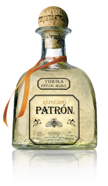 Bottle of Patrón Reposado Tequila, hand-numbered and made in Mexico