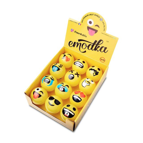 Emodka Vodka 50ml bottle with emoji-themed packaging