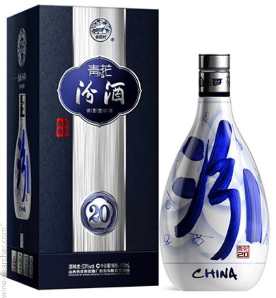 Bottle of Fenjiu 20 Year Blue and White baijiu, 42% ABV, 500ml, from Shanxi province