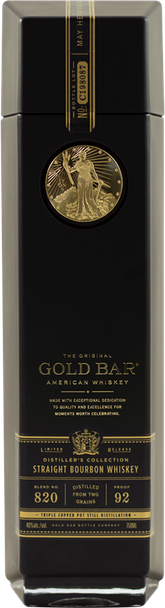 Bottle of Gold Bar American Whiskey The 820 Release, finished in French oak wine barrels