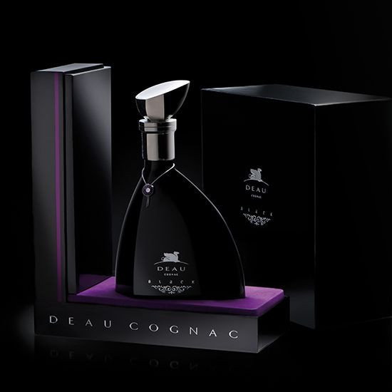 Deau Black Extra Cognac 700ml bottle in distinctive black glass