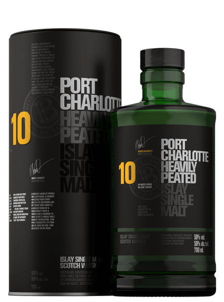 Bottle of Port Charlotte 10 Year Old Islay single malt whisky, 700ml