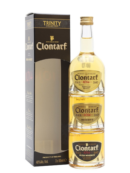 Clontarf Trinity 3 x 50ml mini set featuring Single Malt, Reserve, and Classic Blend Irish whiskeys