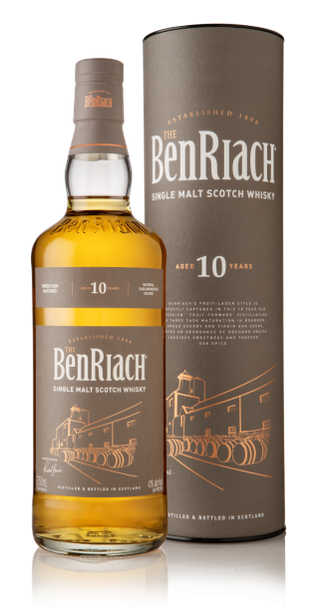 Bottle of BenRiach 10 Year Old Speyside single malt Scotch whisky, 700ml