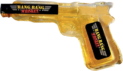 Bang Bang Premium Whiskey in a pistol-shaped gun bottle, 175mL size