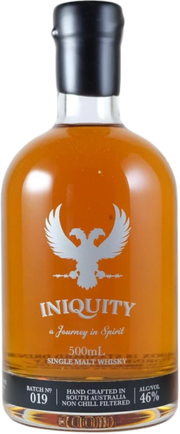 Bottle of Iniquity Batch 19 Single Malt Whisky, 500ml
