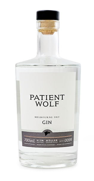 Bottle of Patient Wolf Dry Gin 700ml, an Australian small-batch gin with native botanicals