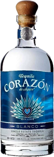 Bottle of Corazón Blanco Tequila 700ml, crafted from blue Weber agave in Jalisco, Mexico